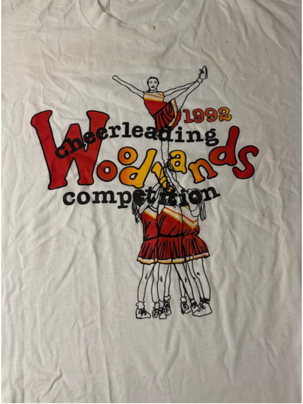 Vintage 1992 Woodlands Cheerleading Competition T Shirt XL Fruit of the Loom Can